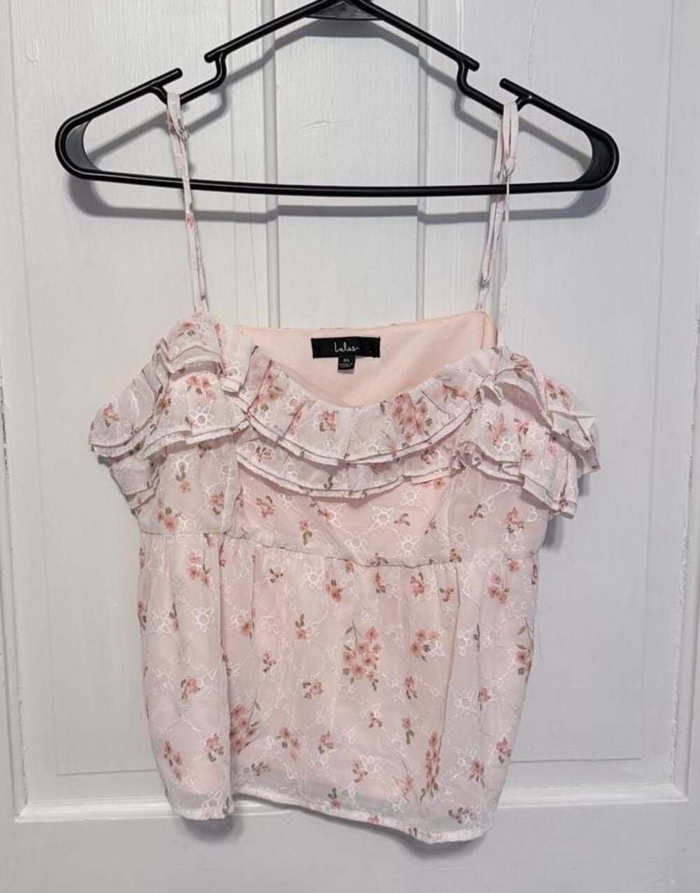 Cottagecore Lulus Pink Floral Sleeveless Ruffled Camisole Top size XL